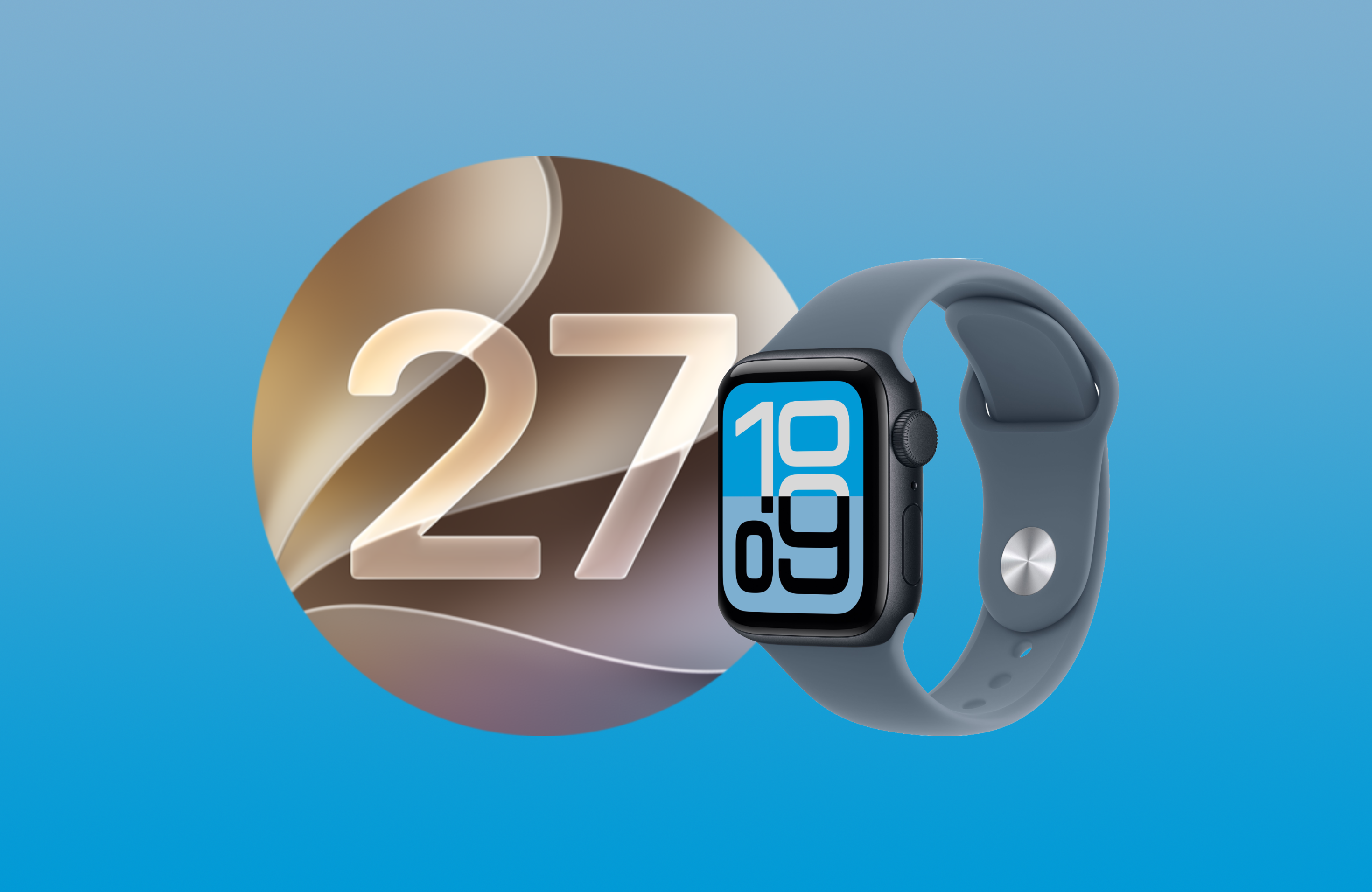Apple watchOS logo next to an Apple Watch SE 3