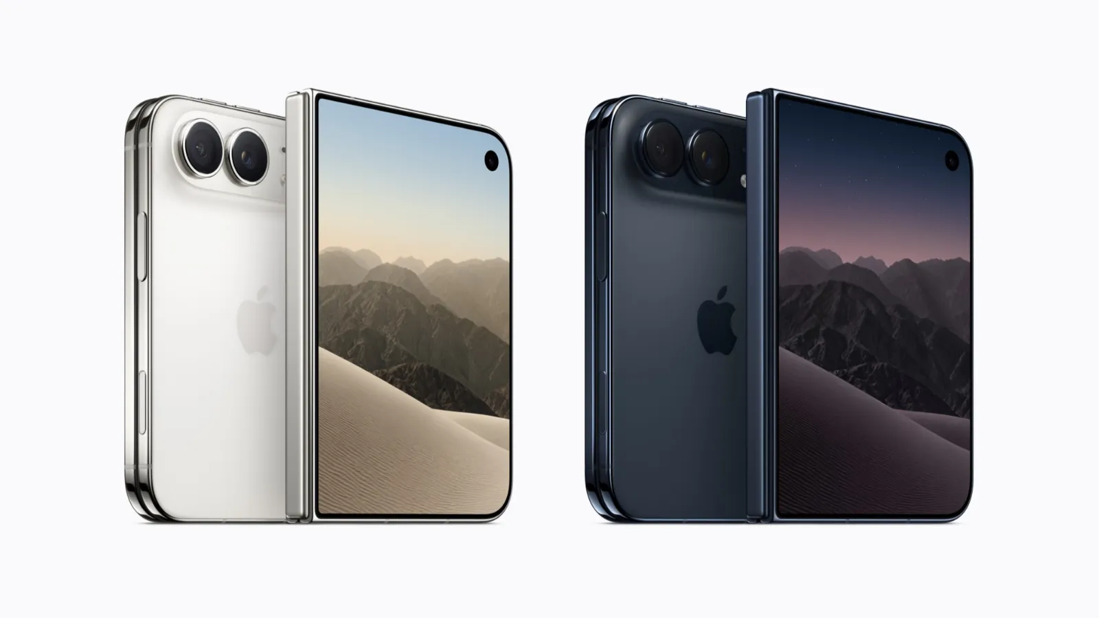 two iPhone Duo models next to each other in white and blue