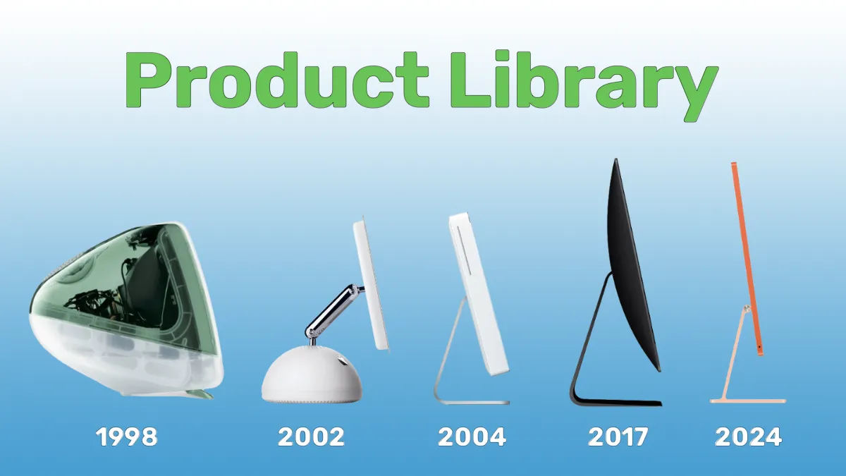 A lineup of iMacs from the original to latest Apple Silicon model