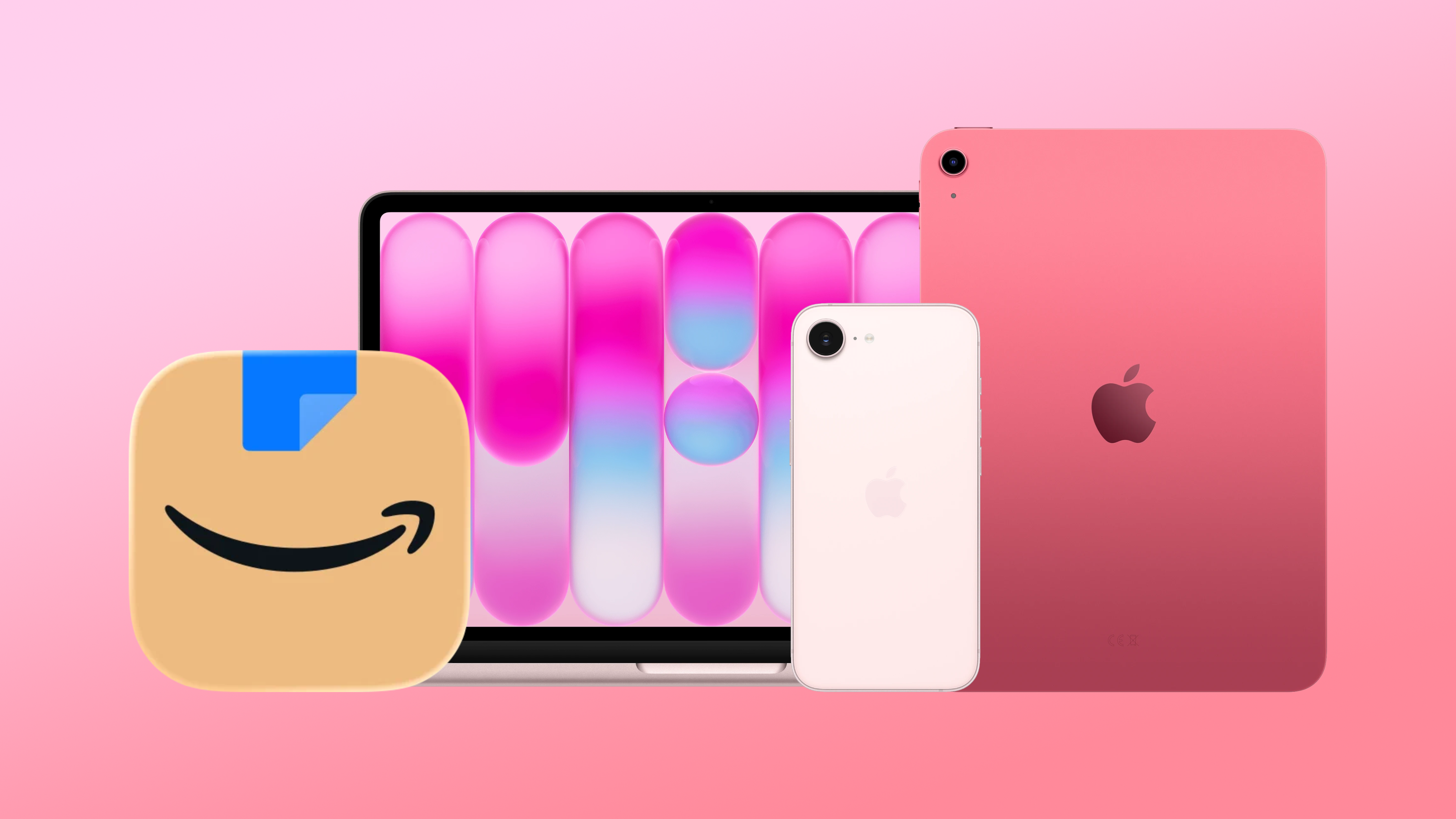 Amazon app logo with Apple products