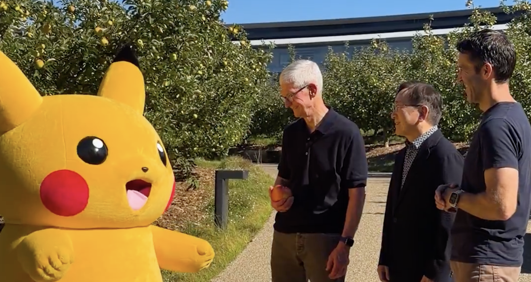 Pikachu, Tim Cook, Pokemon CEO & John Ternus