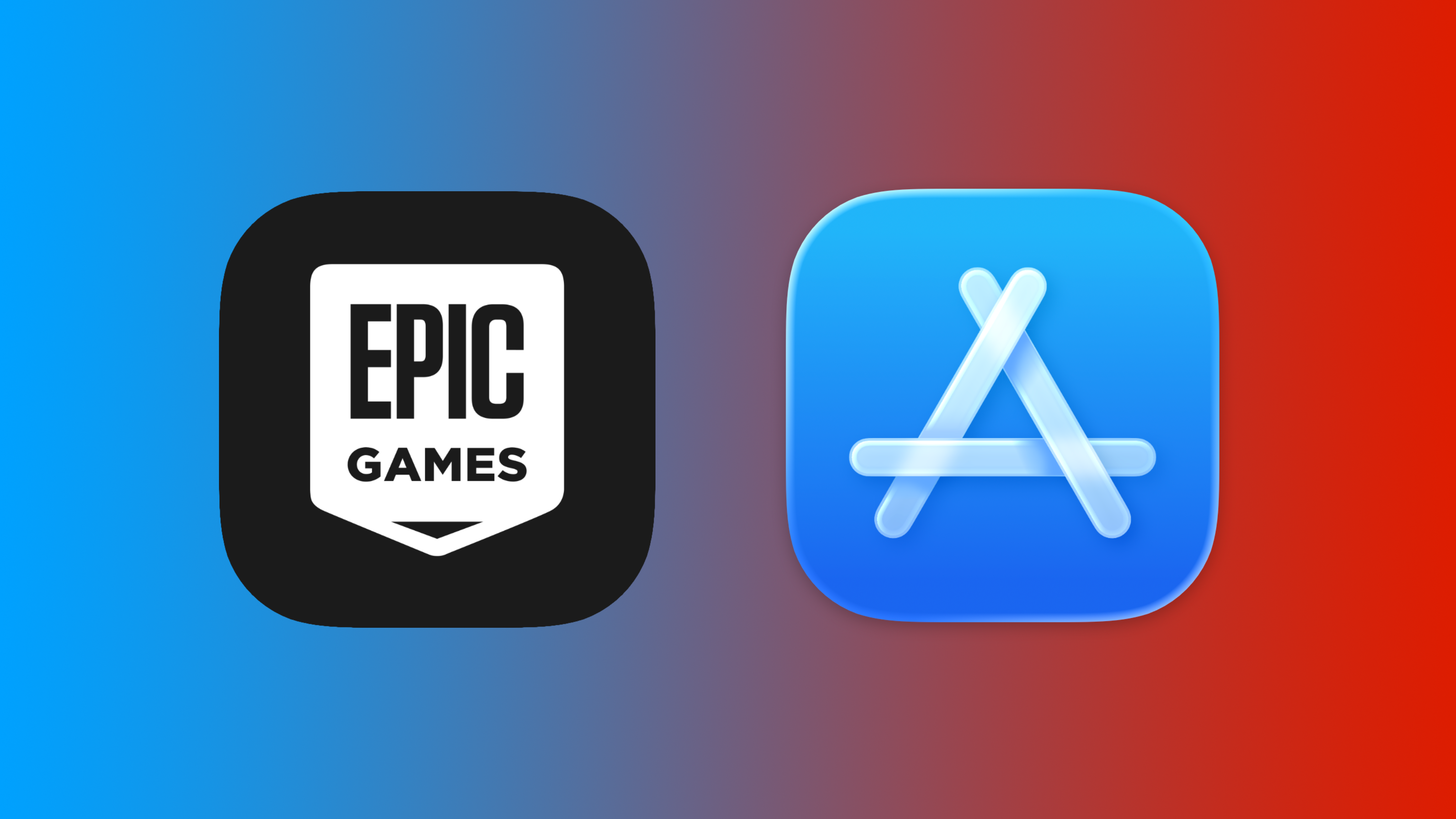 Epic Games & App Store Logo on Blue vs Red background