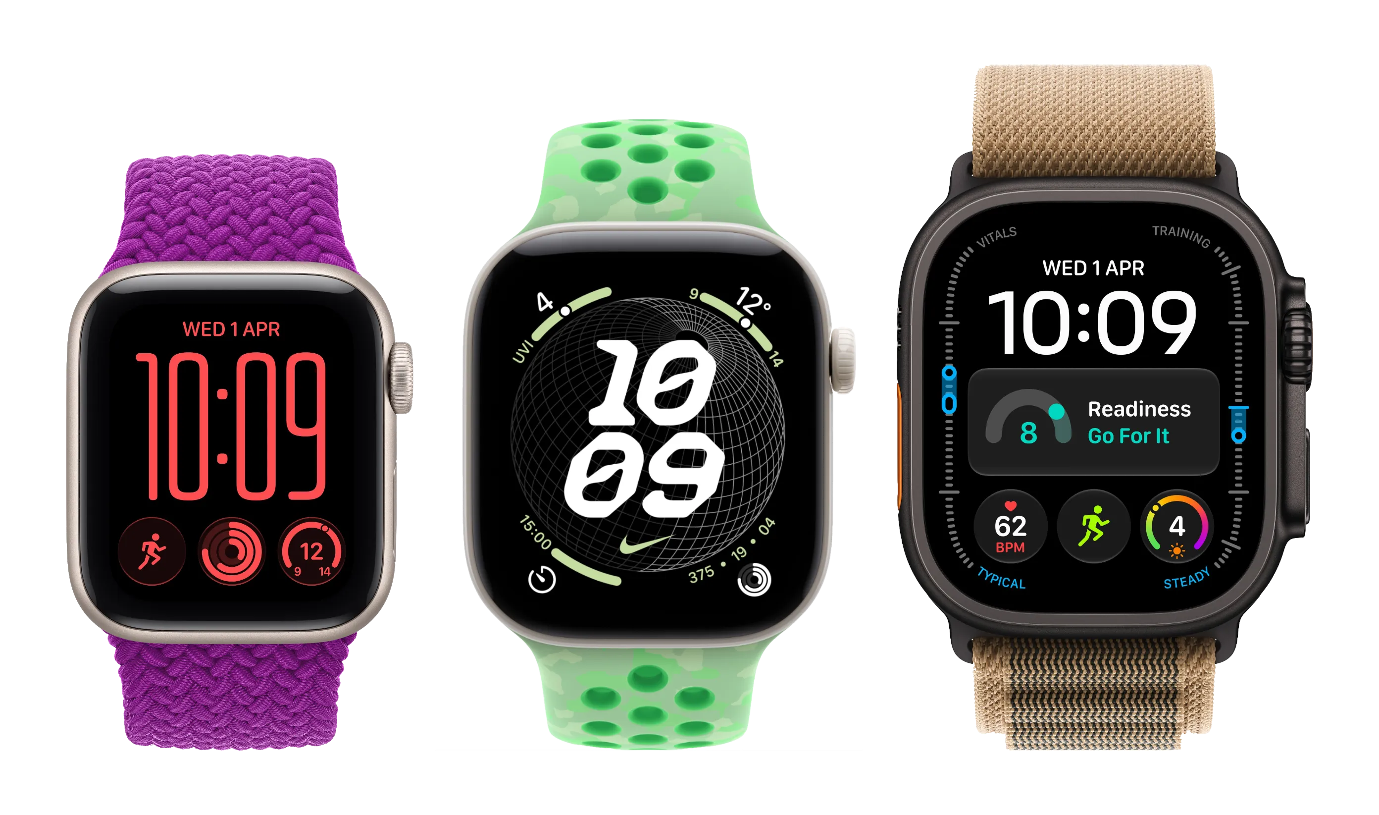 Apple Watch SE, Series and Ultra next to eachother