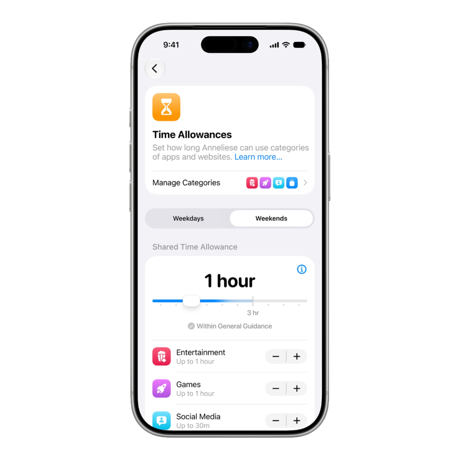 Time Allowances UI on iPhone