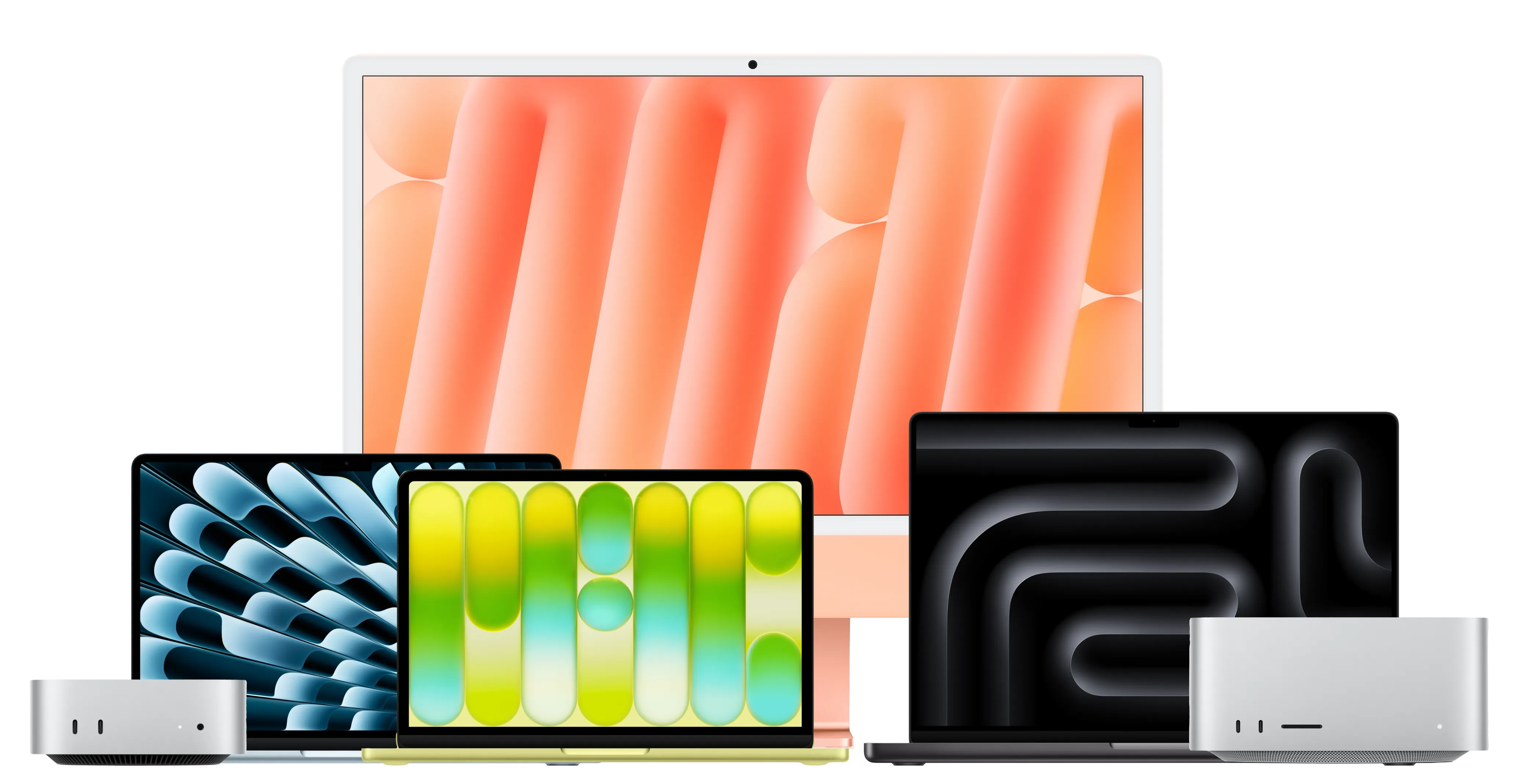 All Mac desktops and laptops lined up