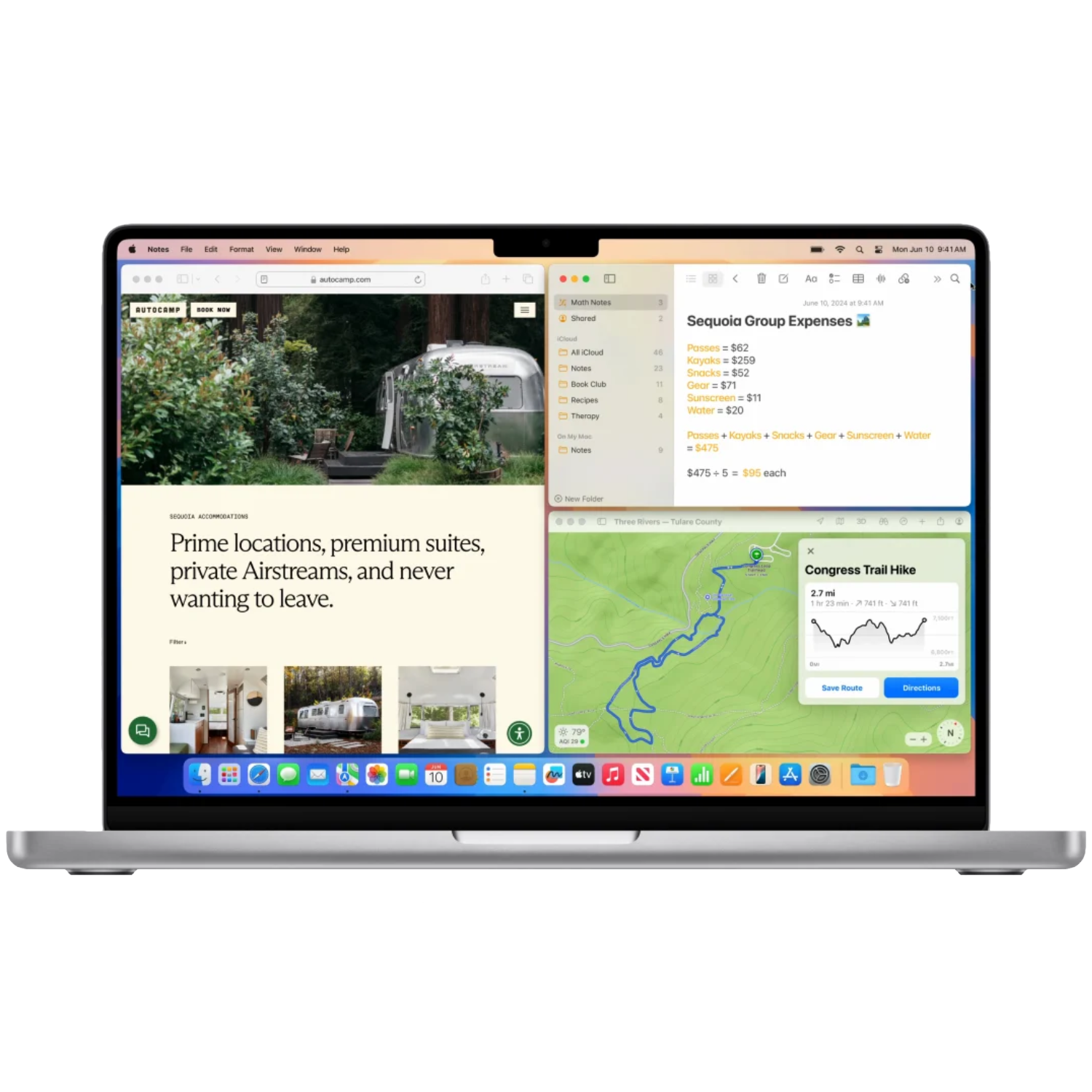 A macbook with tiled windows