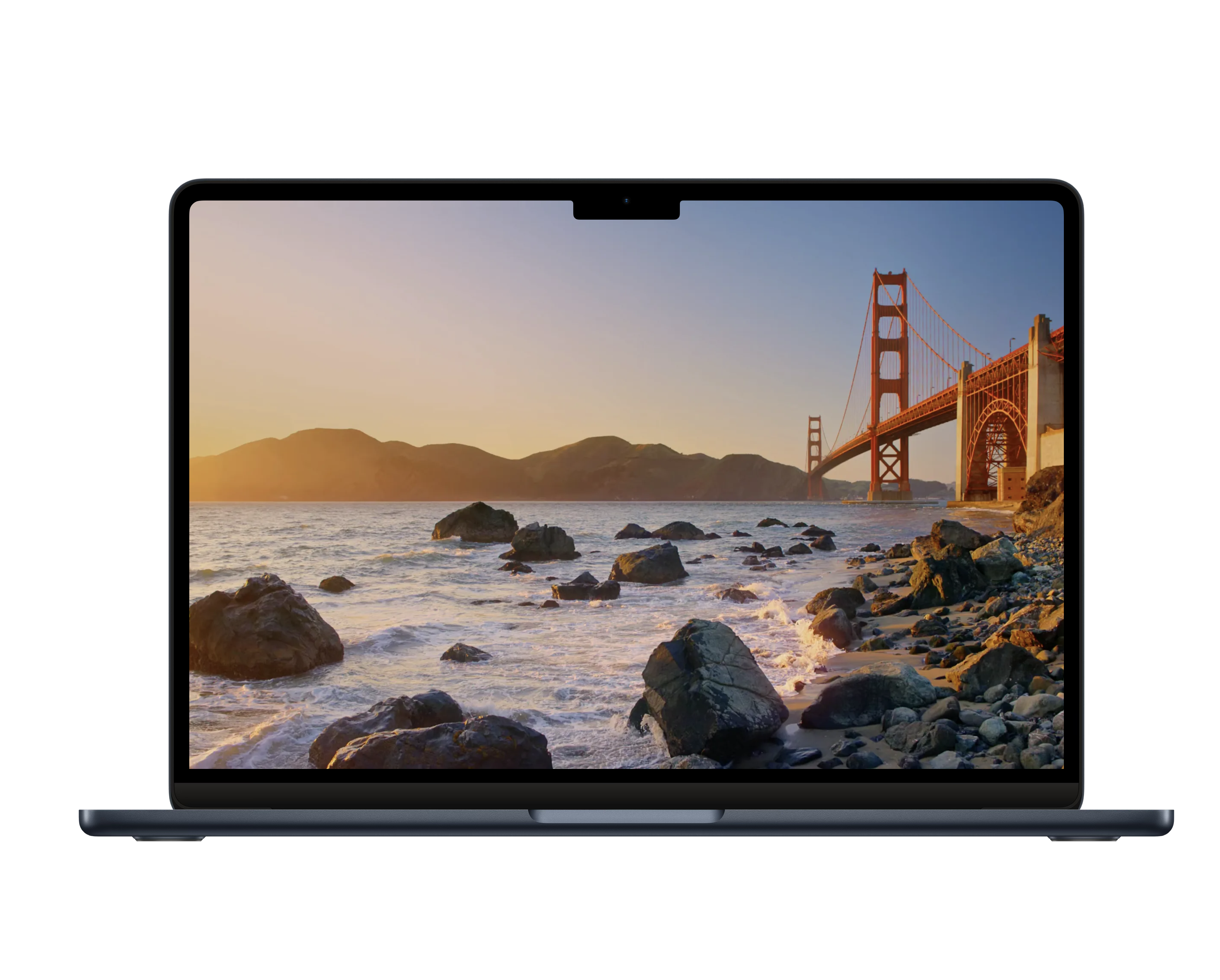 A MacBook Air with the Golden Gate wallpaper