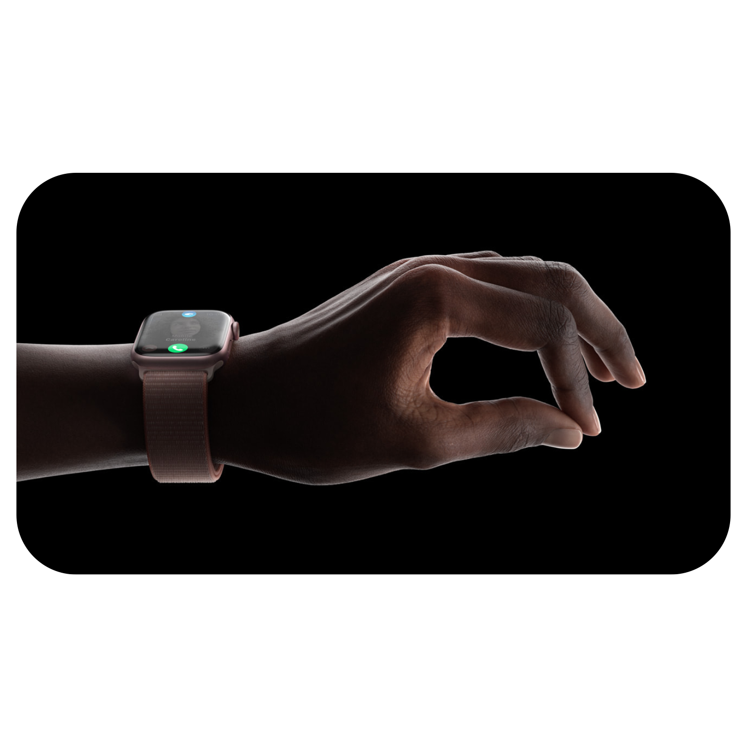 An Apple Watch users double tapping their thumb and index finger together to select content